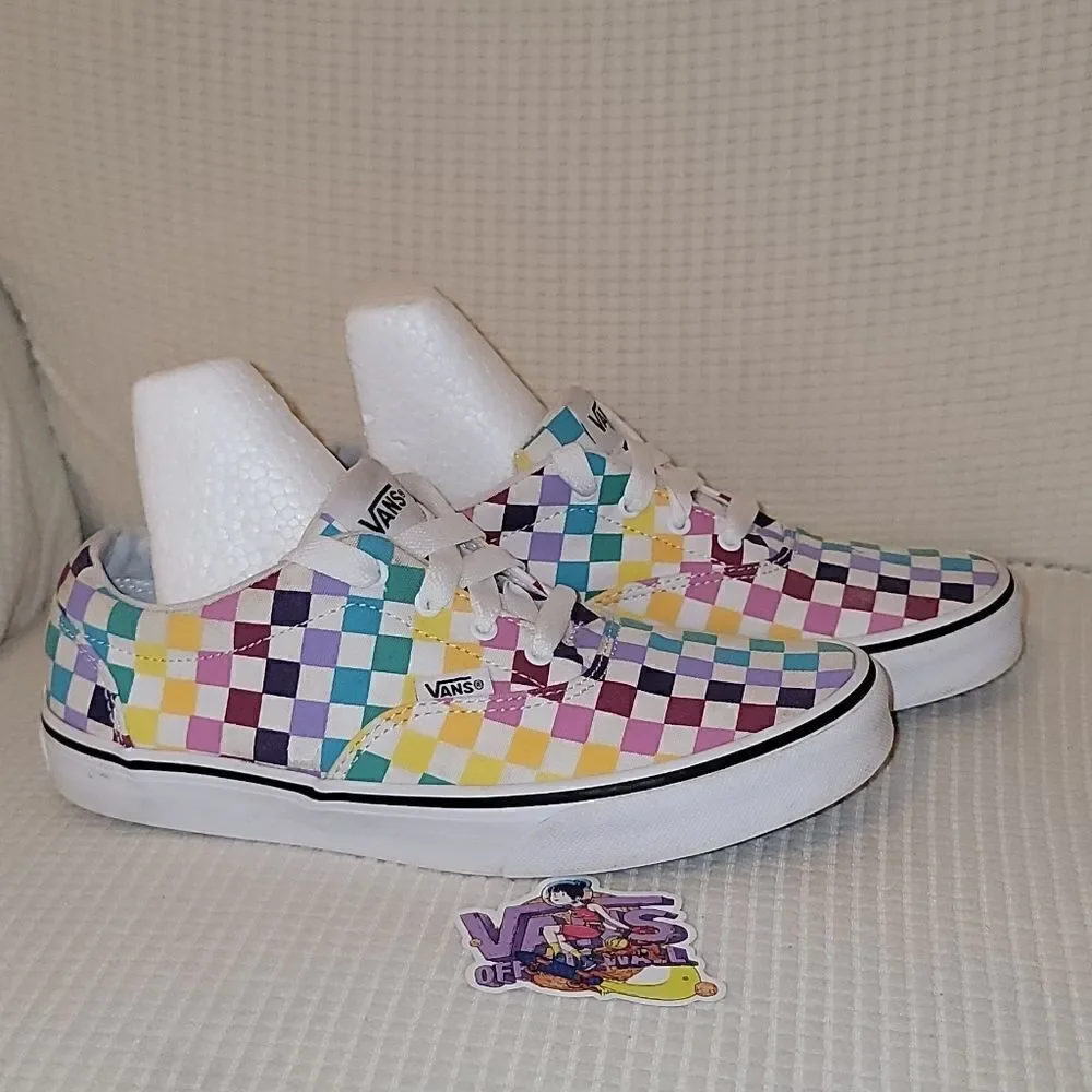 Vans Colorblock Rainbow Checkerboard Lace Up Shoes & Sticker Womens Size 5